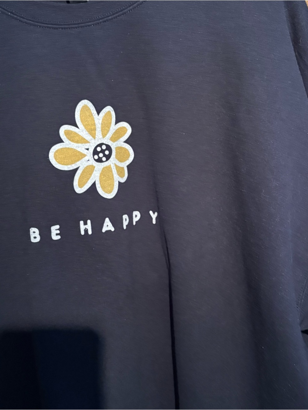 Gildan Navy Blue Heavy Blend Crewneck Sweatshirt; Be Happy; 2XL - Picture 2 of 5